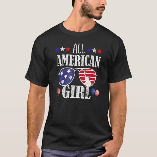 全米ガール4th Of 7月ガールズキッズティーンズサン Tシャツ (正面)