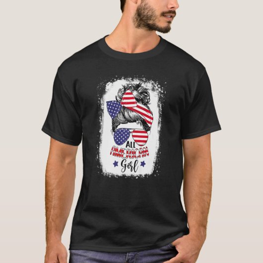 全米ガールMessy Bun愛国心4位を漂白 Tシャツ (正面)