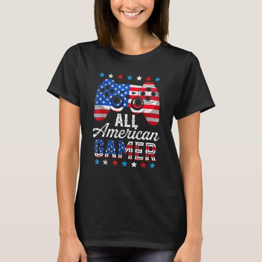 全米ゲーマーのビデオゲーム国旗アメリカ4位 Tシャツ (正面)