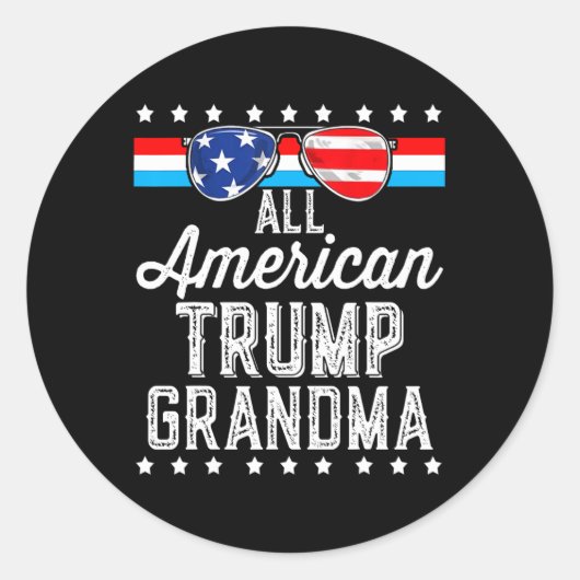 全米トランプおばあちゃんアメリカ国旗T ラウンドシール (正面)