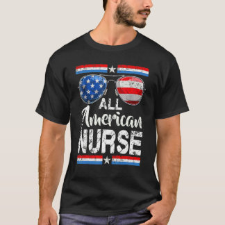 全米ナース女性米国国旗7月4日 Tシャツ