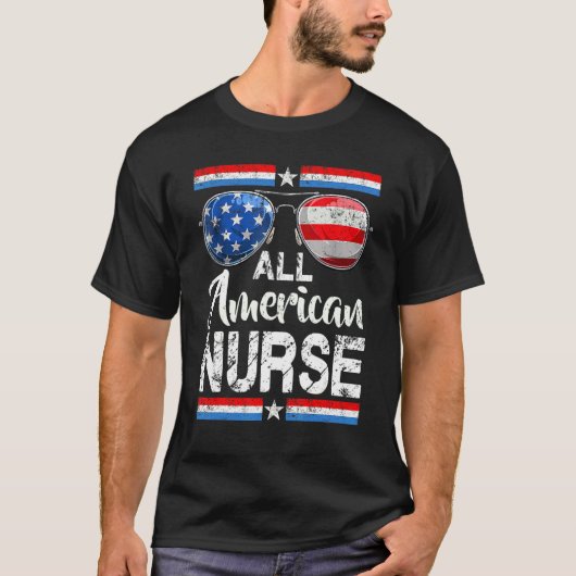全米ナース女性米国国旗7月4日 Tシャツ (正面)