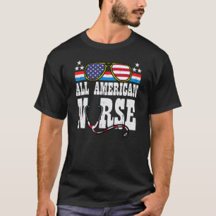 全米ナース7月4日スクラブトップRN Tシャツ