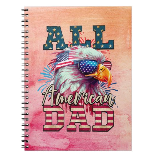 全米パパ7月第4日Bald Eagle USA国旗 ノートブック (正面)
