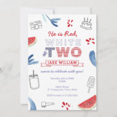 全米レッドホワイトと2歳の誕生日パーティー 招待状 (正面)