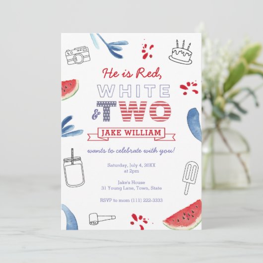 全米レッドホワイトと2歳の誕生日パーティー 招待状 (スタンド正面)