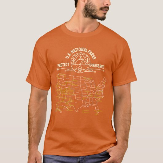 全米国立公園キャンプ 63か所の全てのアメリカ国立公園 Tシャツ (正面)