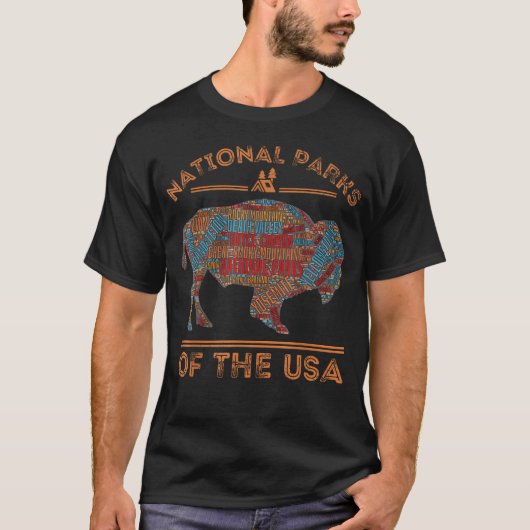 全米国立公園 バッファロー アウトドア ハイキング アメリカ旅行 Tシャツ (正面)