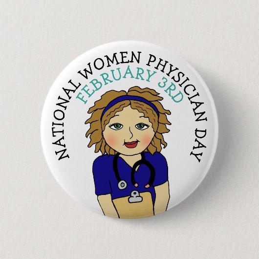 全米女性医師の日2月3日ボタン 缶バッジ (正面)
