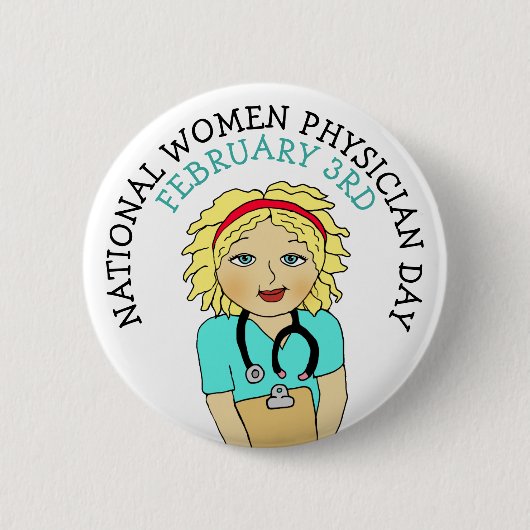 全米女性医師の日2月3日ボタン 缶バッジ (正面)