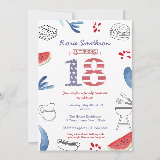 全米18歳の誕生日パーティー、7月4日パーティー 招待状 (正面)