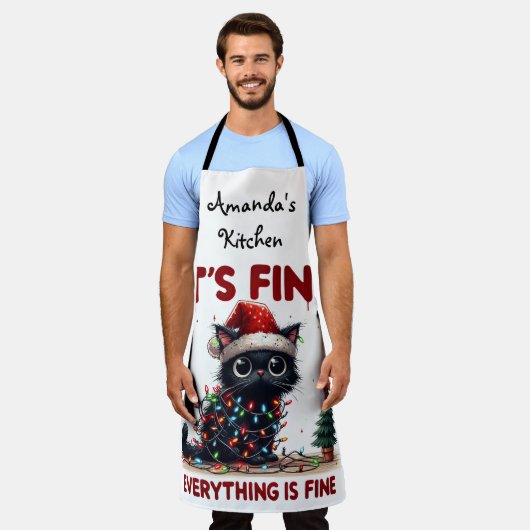 「全素晴らしてだ素晴らし!」 クリスマス猫 エプロン (着用した状態)