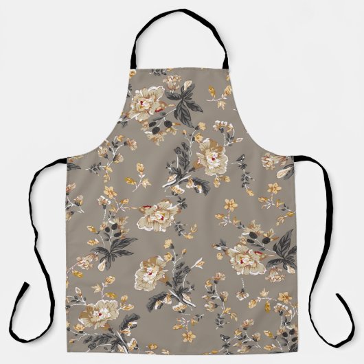 全身に茶色の背花模様 エプロン (正面)