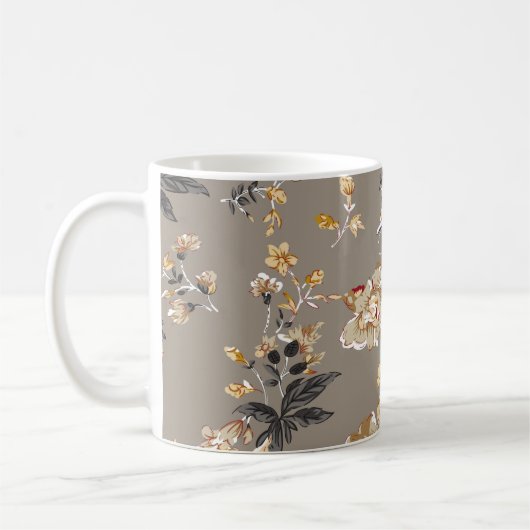 全身に茶色の背花模様 コーヒーマグカップ (左)