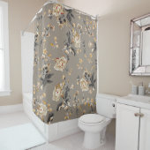全身に茶色の背花模様 シャワーカーテン (インサイチュ)