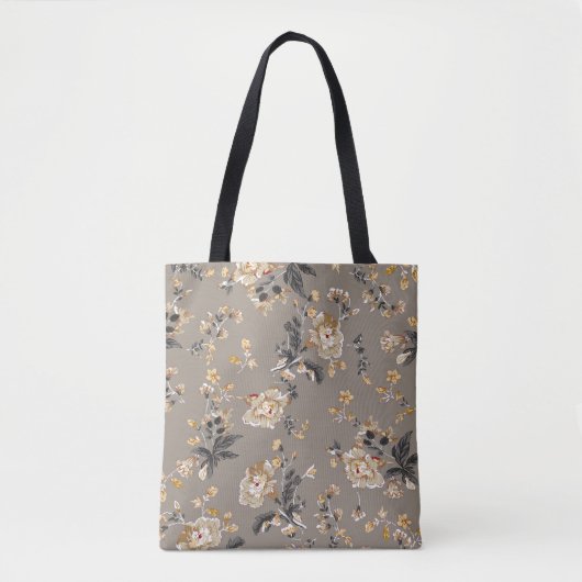 全身に茶色の背花模様 トートバッグ (正面)
