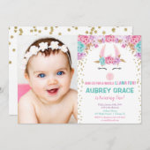 全身ラマの楽しい女の子の誕生日パーティーの写真 招待状 (正面/裏面)