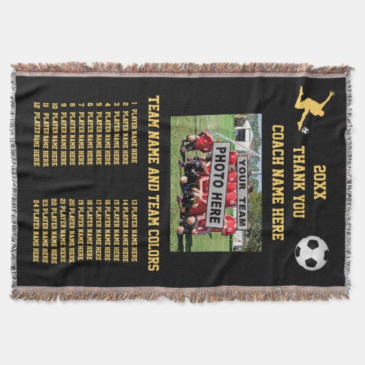 全選手の名前とフォトサッカーのコーチ贈り物 スローブランケット (正面)