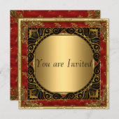 全金ゴールドブラックレッドレトロパーティの招待状 招待状 (正面/裏面)