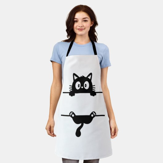 全面プリントエプロン 、かわいい猫デザイン エプロン (着用した状態)