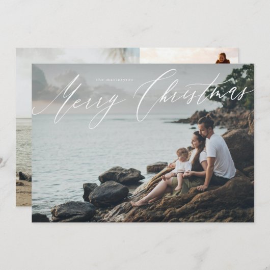 全面写真にスクリプトでクリスマスをおめでとう シーズンカード (正面/裏面)
