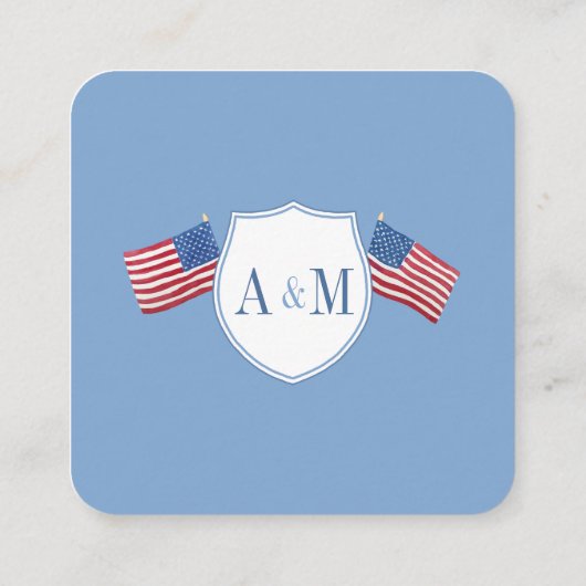 全頭が切れる米赤白青の結婚QR RSVP エンクロージャーカード (裏面)