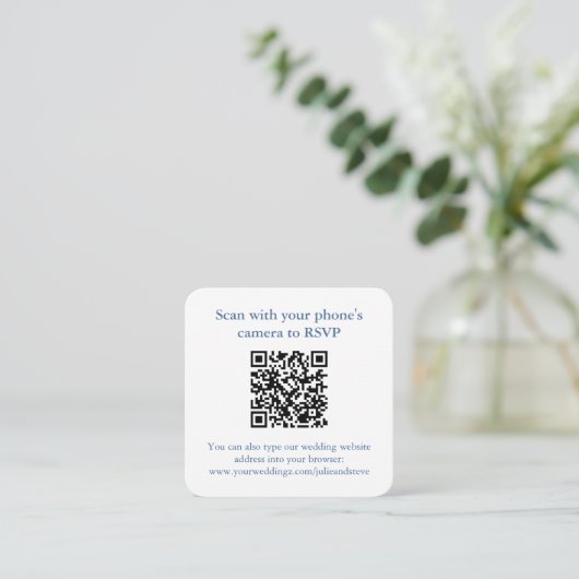 全頭が切れる米赤白青の結婚QR RSVP エンクロージャーカード (スタンド正面)