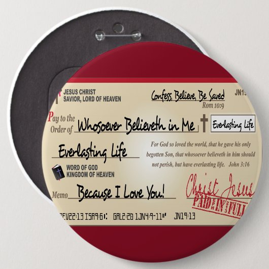 全額支払われるイエス・キリストの点検のクリスチャンによって救われて 缶バッジ (正面&裏面)