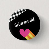 全80年代のハート市松模様にと結婚の 缶バッジ (正面)