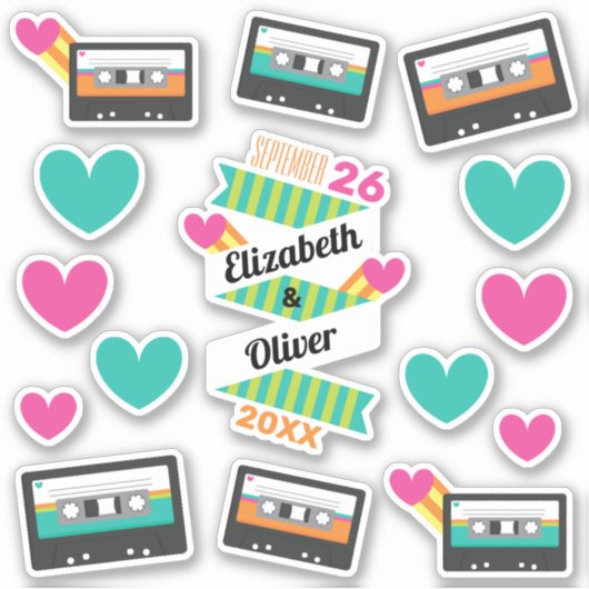 全80年代カセットとハート結婚ズのビニール シール (正面)