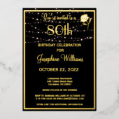 八エレガント十誕生日ブラック実在金ゴールド 箔招待状 (正面)