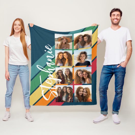 八フォトレトロストライプパターン虹モノグラム フリースブランケット (インサイチュ)