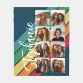 八フォトレトロストライプパターン虹モノグラム フリースブランケット (正面)