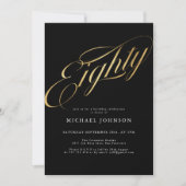 八万黒モダン金ゴールド80誕生日 招待状 (正面)