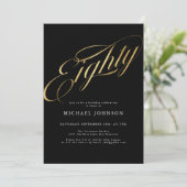 八万黒モダン金ゴールド80誕生日 招待状 (スタンド正面)