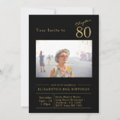 八万黒金ゴールド80th Birthday Party写真 招待状 (正面)