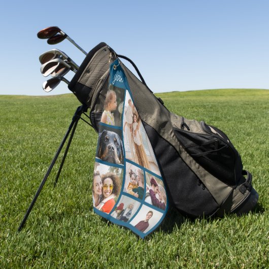 八写真テンプレートコラージュとカスタム文字 ゴルフタオル (グリーン)