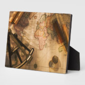 八分儀、羅針盤及び望遠鏡を地図上に航海の配置 フォトプラーク (側面)
