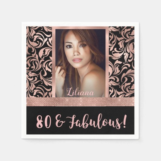 八十と素晴らしいバラ金ゴールド80誕生日 スタンダードカクテルナプキン (正面)