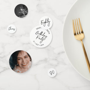 八十  ブラック&ホワイト80モダンth誕生日写真 コンフェッティ