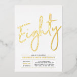 八十 |モダン金ゴールド80th誕生日パーティー 箔招待状<br><div class="desc">80祝歳の誕生日パーティースタイリッシュフォイルの招待で特別な日。このデザインはシックな金ゴールドフォイル文字「80」を備え、清潔なレイアウト。ホイル実在ススタンプ色(金ゴールド、シルバー、バラ金ゴールド)を選択できる。私のショップBaraBomDesignでは、より多くのデザインやパーティーの供給が利用可能である。</div>