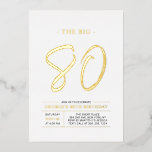 八十 |モダン金ゴールド80th誕生日パーティー 箔招待状<br><div class="desc">80祝歳の誕生日パーティースタイリッシュフォイルの招待で特別な日。このデザインはシックな金ゴールドフォイル文字"The Big 80"を備え、レイアウトも綺麗。ホイル実在ススタンプ色(金ゴールド、シルバー、バラ金ゴールド)を選択できる。私のショップBaraBomDesignでは、より多くのデザインやパーティーの供給が利用可能である。</div>
