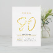 八十 |モダン金ゴールド80th誕生日パーティー 箔招待状 (立ち正面)