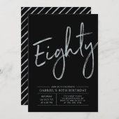 八十 モダン| Silver & Black 80th Birthday Party 招待状 (正面/裏面)