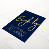 八十 |金ゴールドモダンネイビー80th誕生日パーティー 箔招待状 (回転した状態)