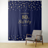 八十 |金ゴールド・ネイビー80th Birthday Party Backdrop タペストリー (インサイチュ)