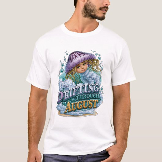 八月の海を漂うクラゲの少女 Tシャツ (正面)