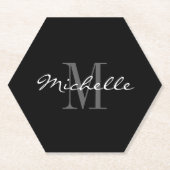 八角エレガント形の黒と白 ペーパーコースター (正面)