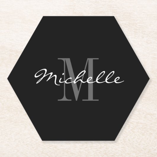 八角エレガント形の黒と白 ペーパーコースター (正面)