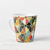 八角形の形状を持つ複数の幾何学的パターン カフェラテマグ (左アングル)